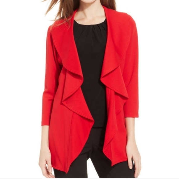 Calvin Klein Women's Open Front Ruffle Sweater, 3/4 Sleeve (Heavy) Size 8 EUC - Picture 1 of 6